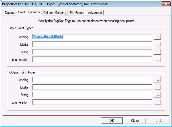 Point Templates page